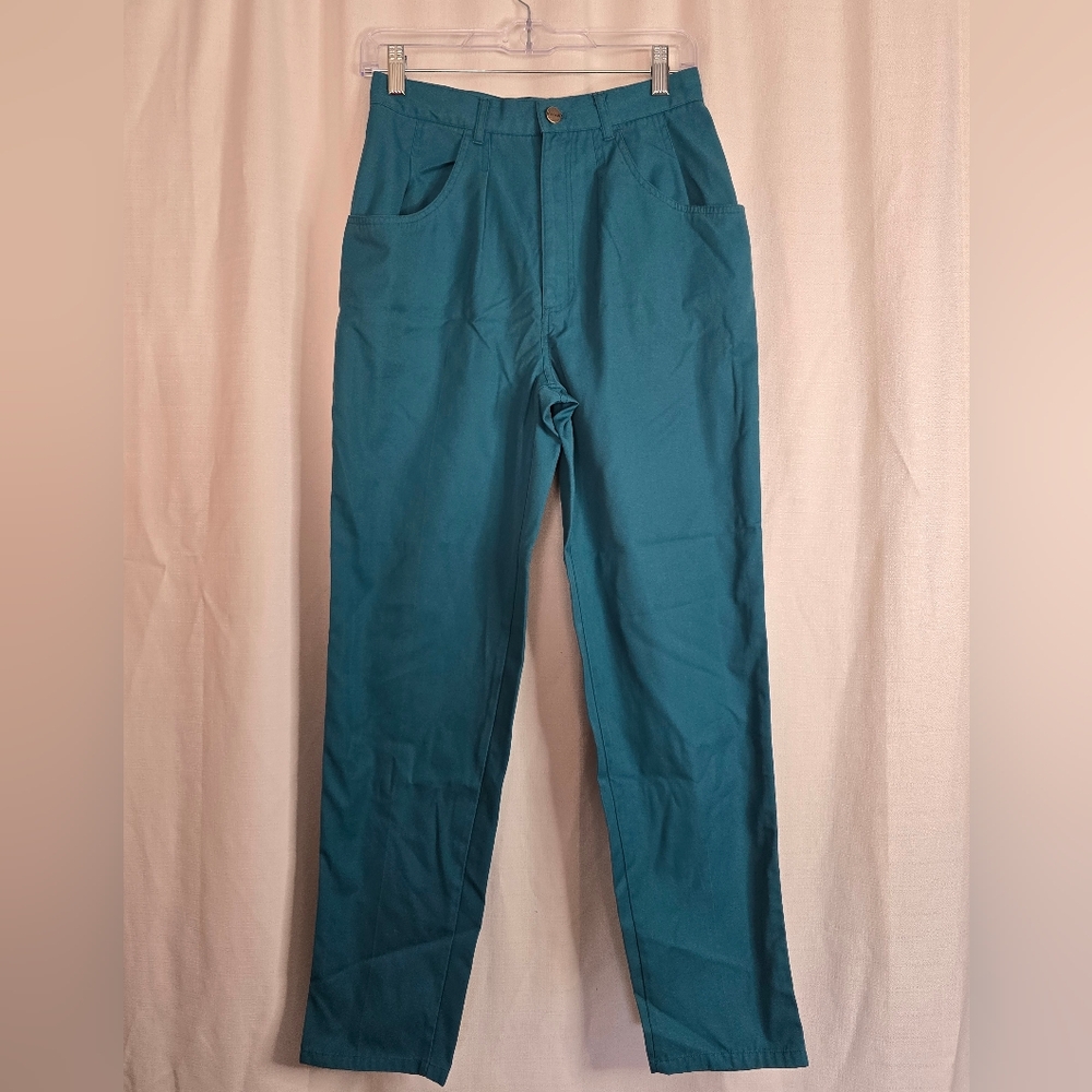 Vintage 90s Gitano Women's Teal Trousers Pleated Front Heart Detail Button Mom